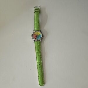 Adorable Green Watch with Colorful Flower Petals Dial